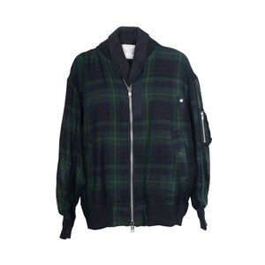 Sacai Checked Bomber Jacket in Multicolor Rayon